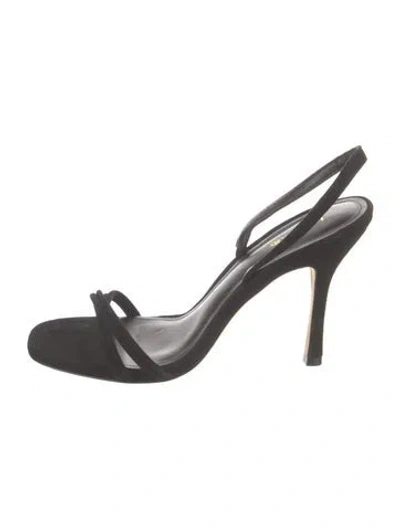 Pre-owned Larroude Suede Cutout Accent Slingback Sandals In Black
