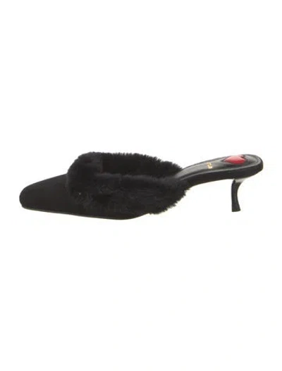 Pre-owned Larroude Suede Faux Fur Trim Mules In Black