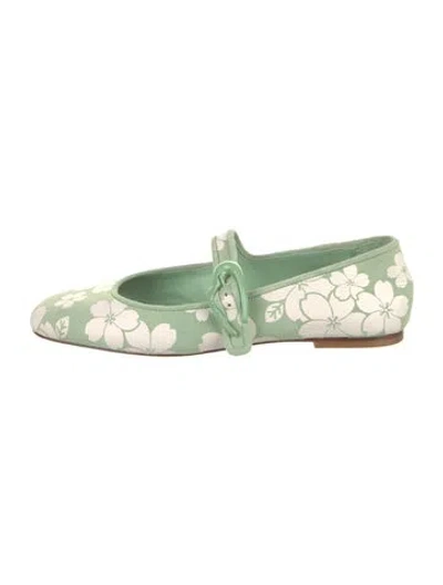 Pre-owned Larroude Suede Floral Print Mary Jane Flats In Green
