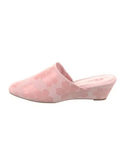 Pre-owned Larroude Suede Floral Print Mules In Pink