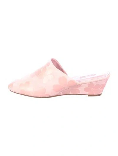 Pre-owned Larroude Suede Floral Print Mules In Pink