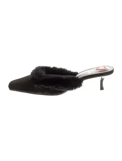 Pre-owned Larroude Suede Fur Trim Mules In Black
