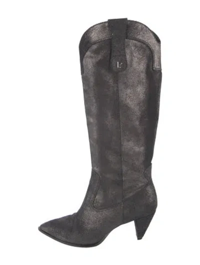 Pre-owned Larroude Suede Glitter Accents Western Boots In Black/metallic