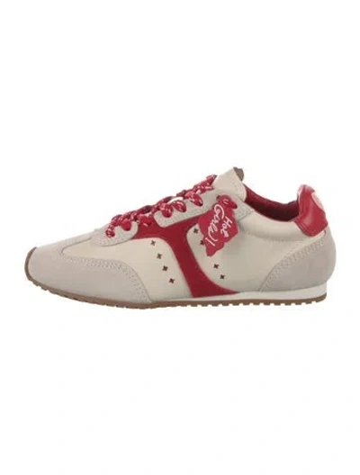 Pre-owned Larroude Suede Graphic Print Athletic Sneakers In Red