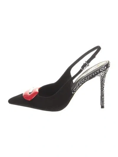 Pre-owned Larroude Suede Graphic Print Slingback Pumps In Black