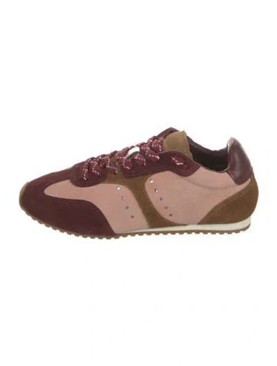 Pre-owned Larroude Suede Graphic Print Sneakers In Burgundy