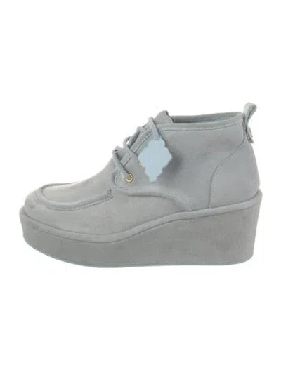 Pre-owned Larroude Suede Lace-up Boots In Blue