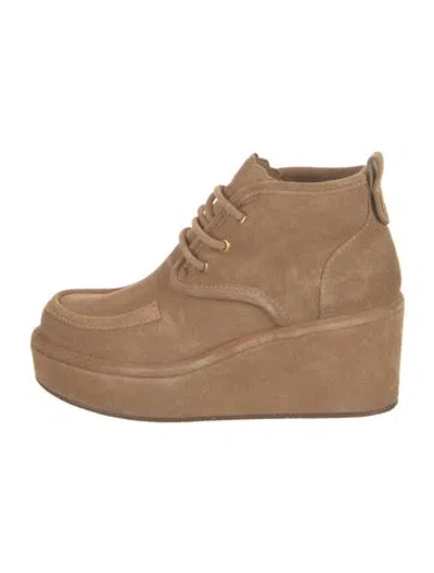 Pre-owned Larroude Suede Lace-up Boots In Neutral