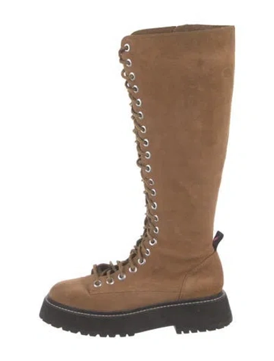 Pre-owned Larroude Suede Lace-up Boots In Neutral