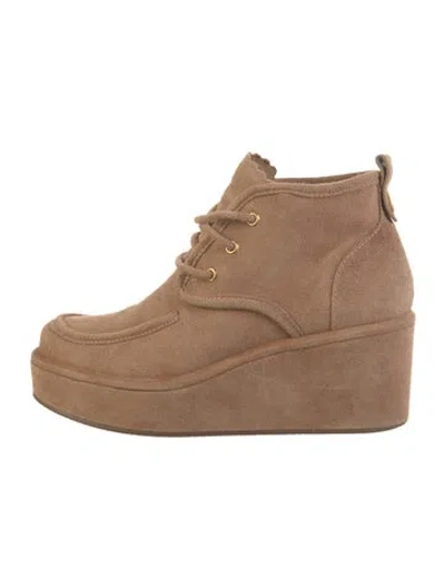 Pre-owned Larroude Suede Lace-up Boots In Neutral