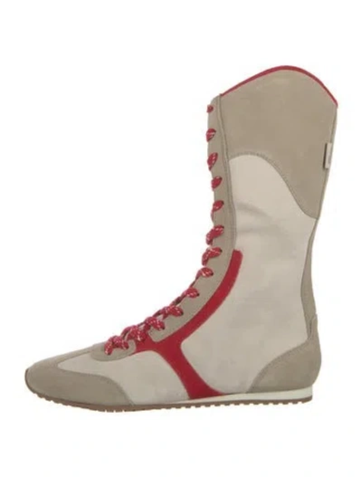 Pre-owned Larroude Suede Lace-up Boots In Neutral