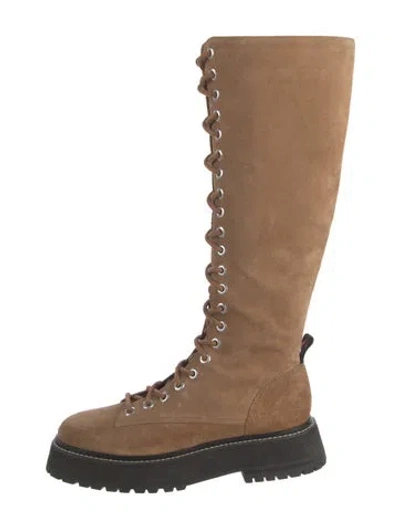 Pre-owned Larroude Suede Lace-up Boots In Neutrals