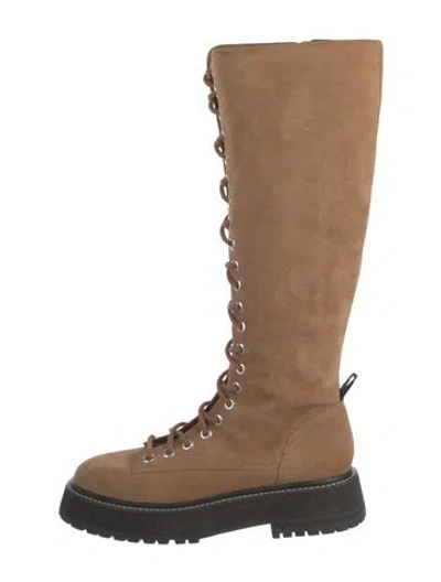 Pre-owned Larroude Suede Lace-up Boots In Neutrals