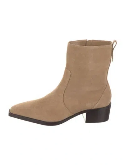Pre-owned Larroude Suede Leather Trim Embellishment Boots In Neutral