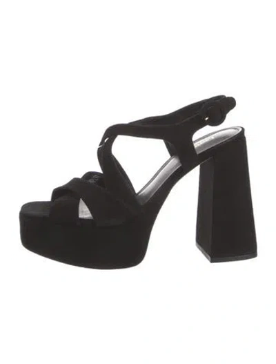 Pre-owned Larroude Suede Leather Trim Embellishment Slingback Sandals In Black
