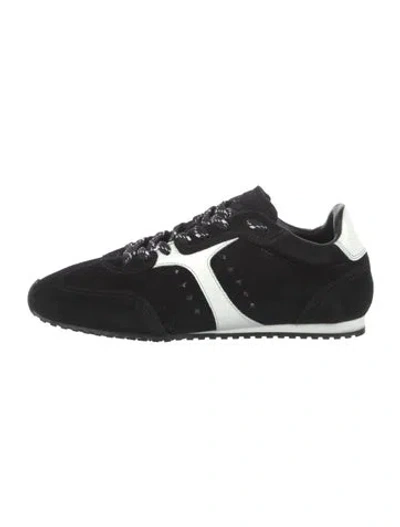 Pre-owned Larroude Suede Leather Trim Embellishment Sneakers In Black