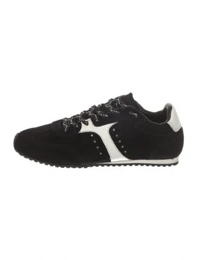 Pre-owned Larroude Suede Leather Trim Embellishment Sneakers W/ Tags In Black