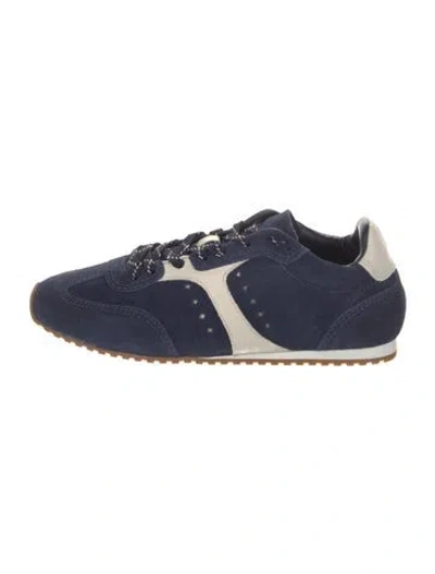Pre-owned Larroude Suede Leather Trim Embellishment Sneakers W/ Tags In Blue