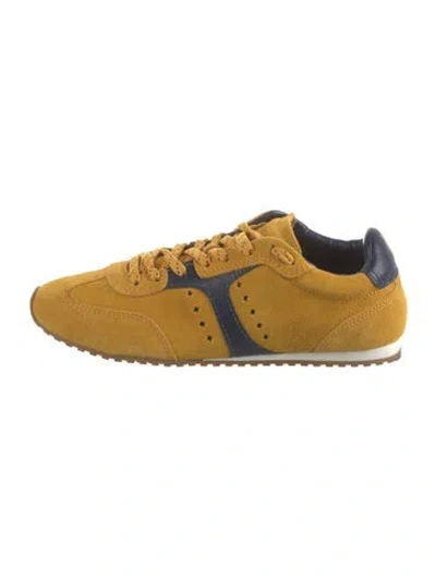 Pre-owned Larroude Suede Leather Trim Embellishment Sneakers In Yellow