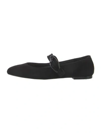 Pre-owned Larroude Suede Mary Jane Flats In Black