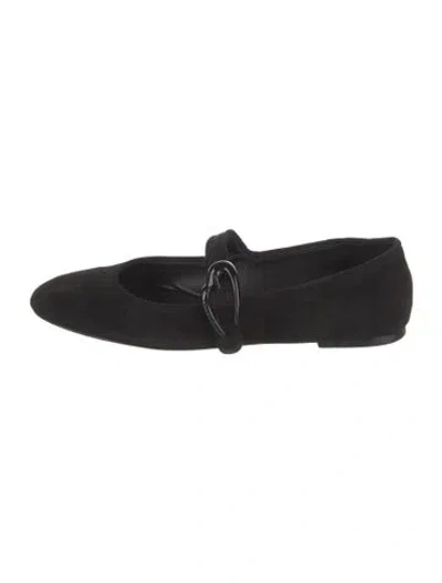 Pre-owned Larroude Suede Mary Jane Flats In Black