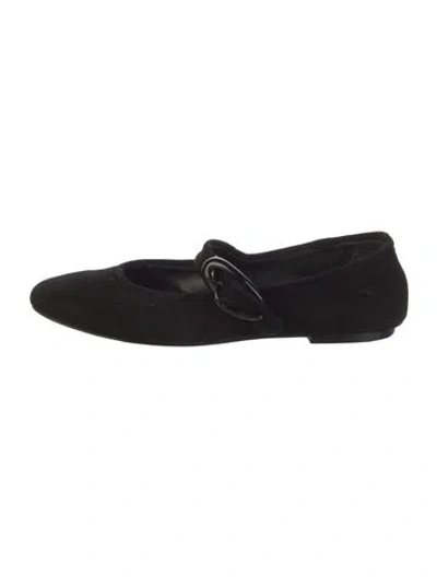 Pre-owned Larroude Suede Mary Jane Flats In Black