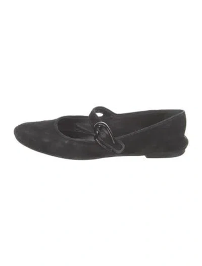 Pre-owned Larroude Suede Mary Jane Flats In Black