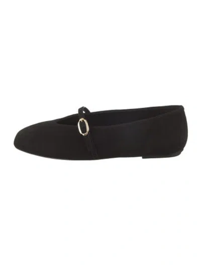 Pre-owned Larroude Suede Mary Jane Flats In Black