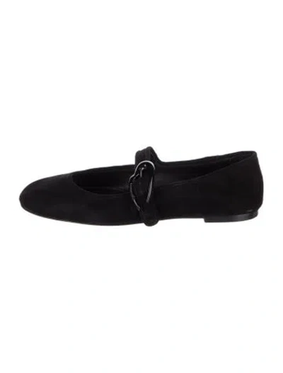 Pre-owned Larroude Suede Mary Jane Flats In Black