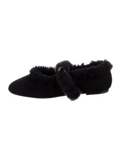 Pre-owned Larroude Suede Mary Jane Flats In Black