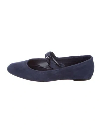 Pre-owned Larroude Suede Mary Jane Flats In Blue