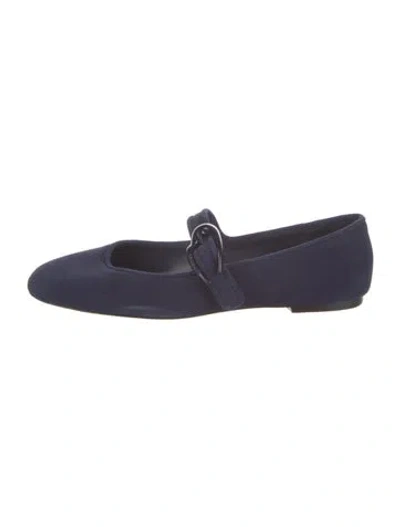 Pre-owned Larroude Suede Mary Jane Flats In Blue
