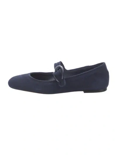 Pre-owned Larroude Suede Mary Jane Flats In Blue