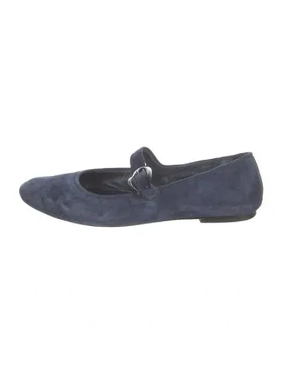 Pre-owned Larroude Suede Mary Jane Flats In Blue