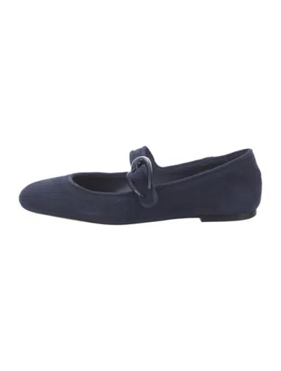 Pre-owned Larroude Suede Mary Jane Flats In Blue