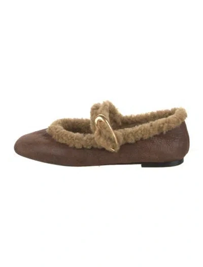 Pre-owned Larroude Suede Mary Jane Flats In Brown