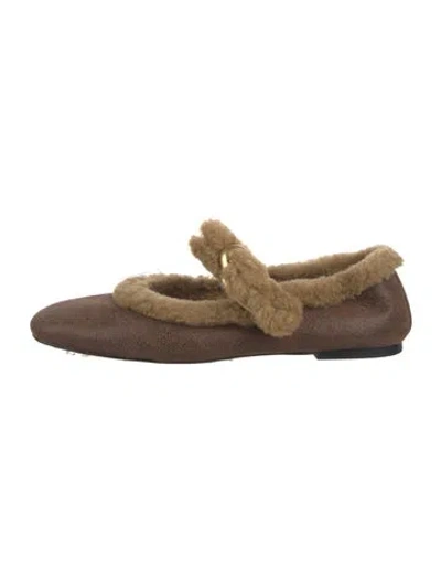 Pre-owned Larroude Suede Mary Jane Flats In Brown