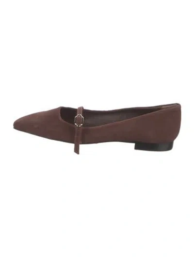 Pre-owned Larroude Suede Mary Jane Flats In Brown