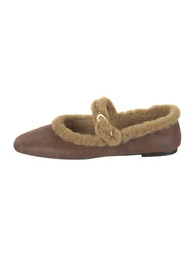 Pre-owned Larroude Suede Mary Jane Flats In Brown