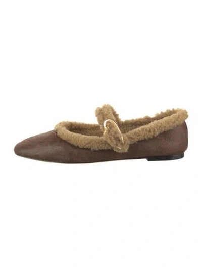 Pre-owned Larroude Suede Mary Jane Flats In Brown