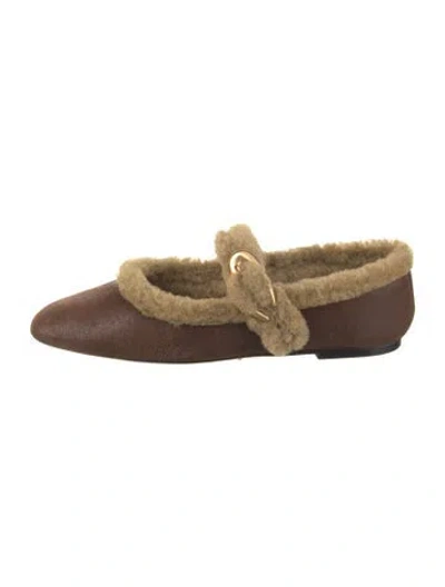 Pre-owned Larroude Suede Mary Jane Flats In Brown