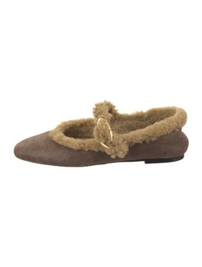 Pre-owned Larroude Suede Mary Jane Flats In Brown