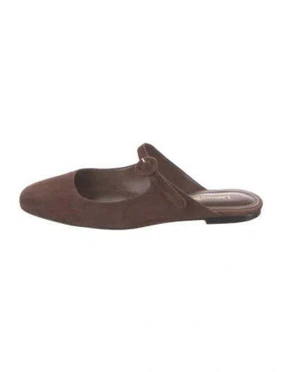 Pre-owned Larroude Suede Mary Jane Flats In Brown