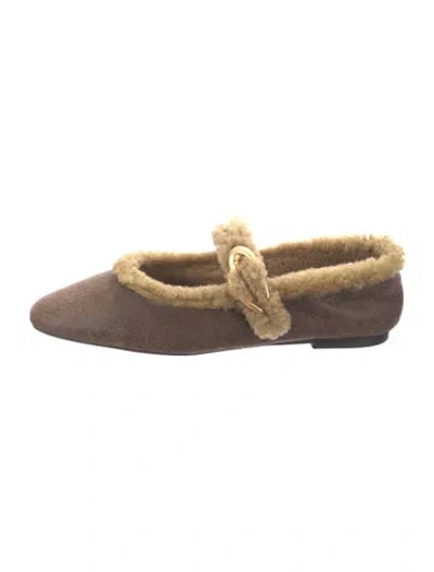 Pre-owned Larroude Suede Mary Jane Flats In Brown
