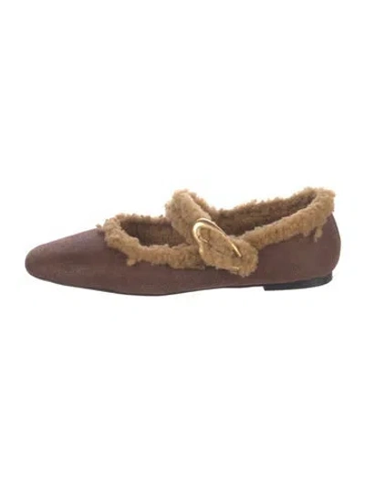 Pre-owned Larroude Suede Mary Jane Flats In Brown