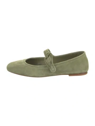 Pre-owned Larroude Suede Mary Jane Flats In Green