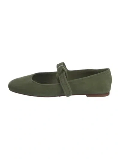 Pre-owned Larroude Suede Mary Jane Flats In Green