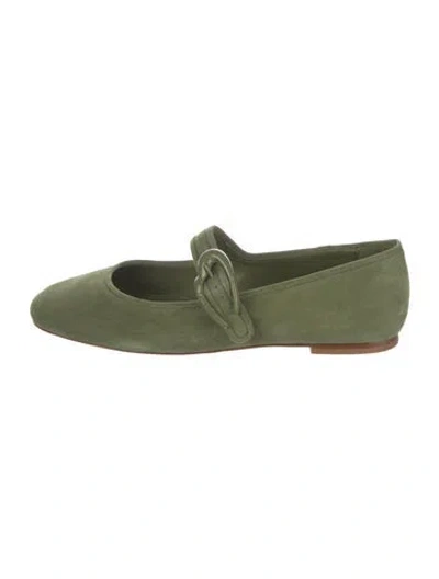 Pre-owned Larroude Suede Mary Jane Flats In Green