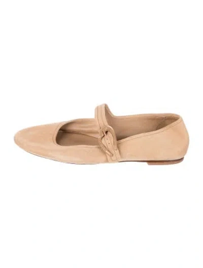 Pre-owned Larroude Suede Mary Jane Flats In Neutral