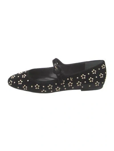 Pre-owned Larroude Suede Patterned Mary Jane Flats In Black